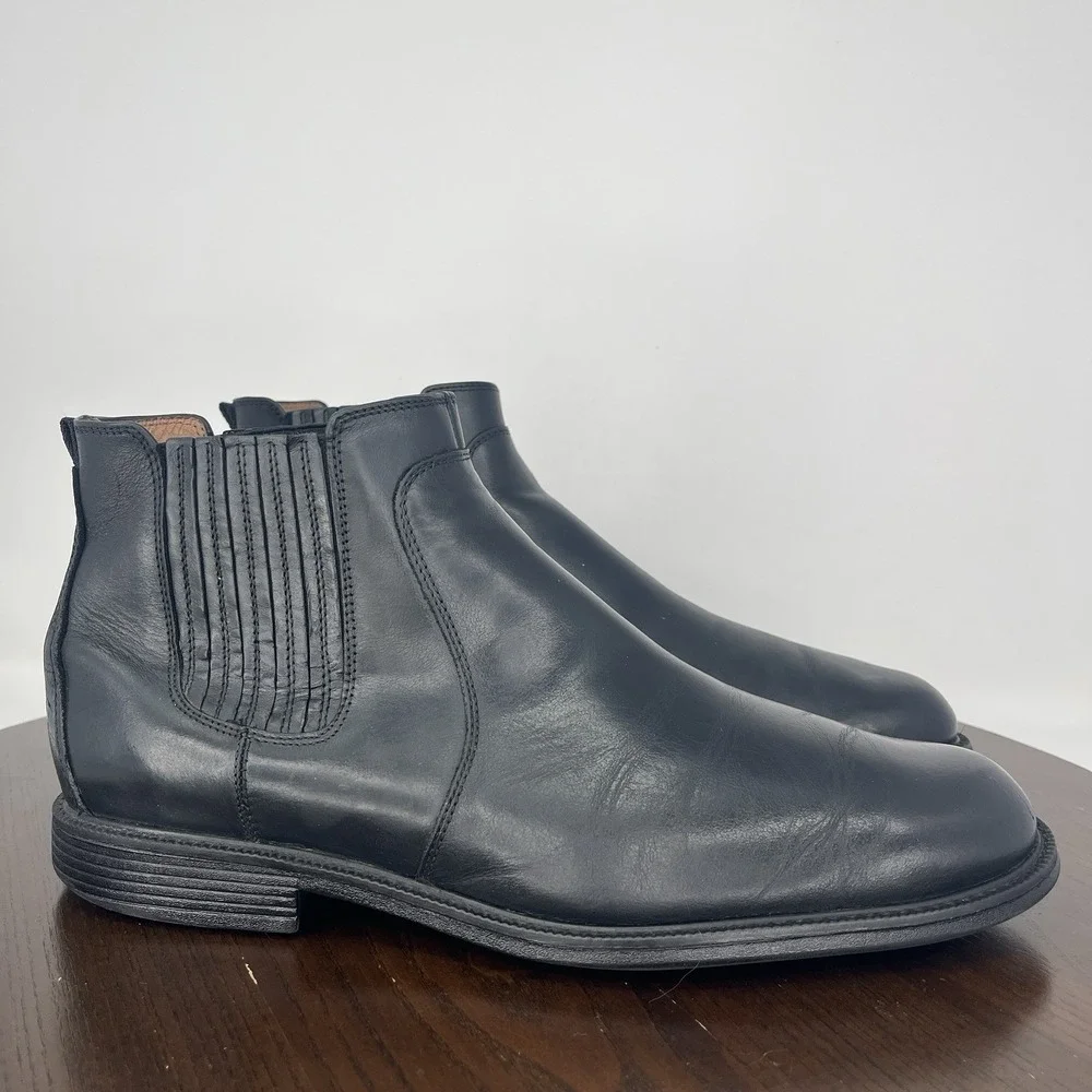 Johnston & Murphy XC4 Boots Men 11.5M Black Sheepskin Chelsea Dual Width Pull On